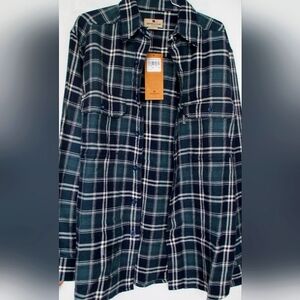 Woolrich Shirt Mens Medium Blue Green Plaid Flannel Oxbow Bend Thick Heavyweight